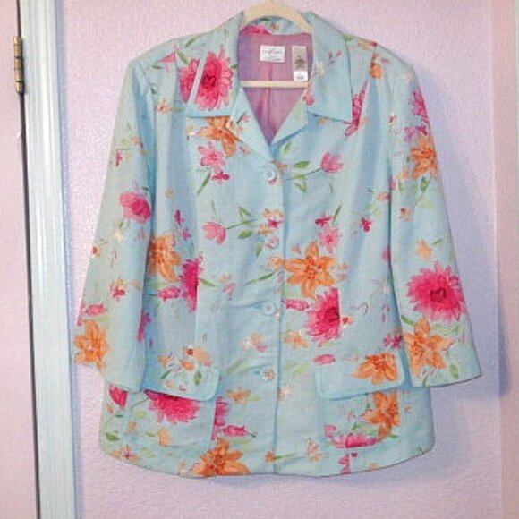 Emma James Womens Linen Blend Blazer Plus Size 18W Jacket Pockets Cottagecore - Picture 2 of 12